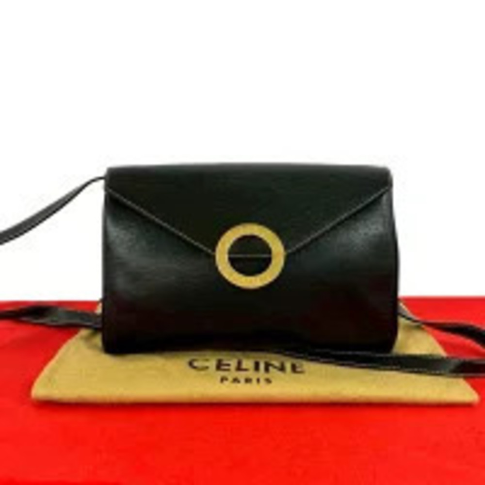 Celine Leather Shoulder Pouch Sacoche Black